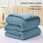 BEDELITE Fleece Queen Comforter Set -Super Soft & Warm Fluffy Blue Fog Bedding, Luxury Fuzzy Heavy Bed Set for Winter with 2 Pillow Cases