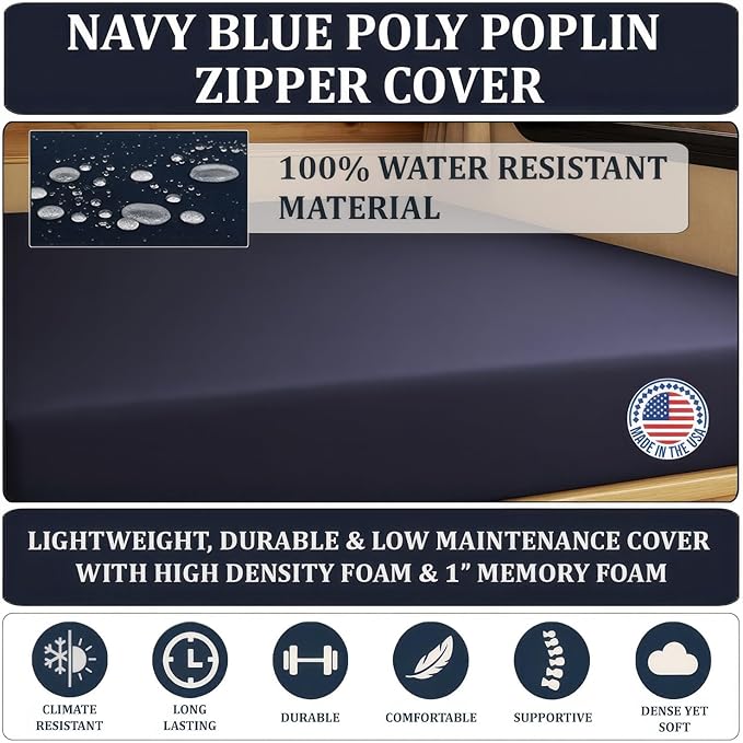Foamma 7" x 30" x 80" Water Resistant Gel Memory Foam RV Bunk Mattress, Firm High Density Foam Base, Comfortable and Durable Polyester Cover, Truck, Camper, Travel Trailer, Made in USA!
