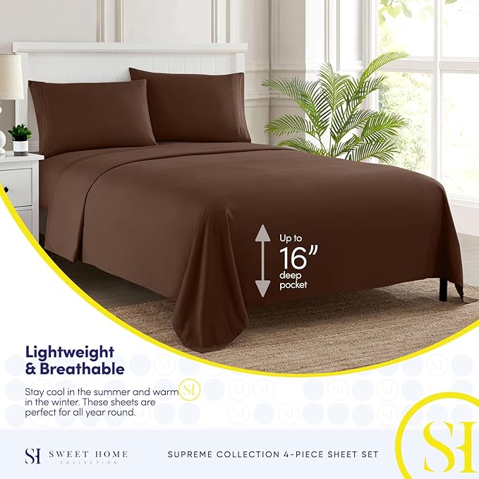 Full Size Sheet Sets - Breathable Luxury Sheets with Full Elastic & Secure Corner Straps Built In - 1800 Supreme Collection Extra Soft Deep Pocket Bedding Set, Sheet Set, Full, Brown