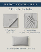 LANE LINEN Twin XL Bed Sheets Set - 100% Mercerized Organic Cotton Twin XL Sheets Set, Soft & Comfy Percale Weave, Machine wash Low Pilling Fade Resistant Luxury Hotel Style Twin XL Sheet Set - Silver