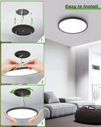 zemty 12 Inch Black Ceiling Light - 28W 3200lm LED Ceiling Light Flushmount, 3 Color Temperature in One 3000k/4500k/6000K Modern Ceiling Lamp for Bedroom Kitchen DiningRoom - 2Pack