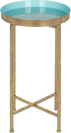 Kate and Laurel Celia Round Foldable Tray Accent Table, 14" x 14" x 25.75", Light Teal and Gold, Modern Minimalist Design and Magnetic Tabletop