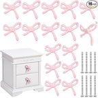 16 Pcs Bow Knobs for Dresser Matel Bow Drawer Knobs Vintage Dresser Handles Cabinet Drawer Pulls for Home Bedroom Kitchen Cabinets Hardware Cupboard (Pink,Classic Style)