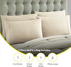 King Size Comforter Set with Sheets - 7-Piece Bedding Collection - 1 Comforter, 1 Fitted Sheet, 1 Flat, 4 Pillowcases - Deep Pocket - Soft & Breathable Premium Quality - Ideal for All Seasons, Beige
