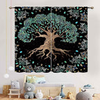 Tree of Life Curtains, Hippie Green Leaves Tree Life Vikings Celtic Nordic Aesthetic Mythology Window Drapery Treatments for Bedroom Living Room Bathroom 2 Panels, 42"x45" Inch