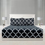 Mejoroom Full Bed Sheet Set - Super Soft Brushed Microfiber 1800 Thread Count Sheets with 16inches Deep Pocket - Wrinkle Free - 4 Piece(Full, Black Quatrefoil with White Pattern)