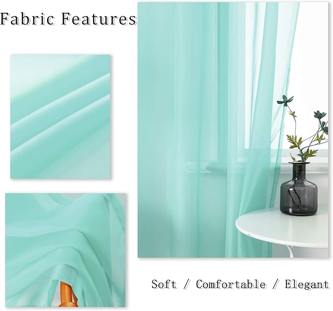 DUALIFE Aqua Voile Sheer Curtains Grommet,Look Semi Sheer Windows Panels,Elegant Solid Color Touch Soft Drapes, 52X54 Inch for Living Room Bedroom,Set of 2 Panels