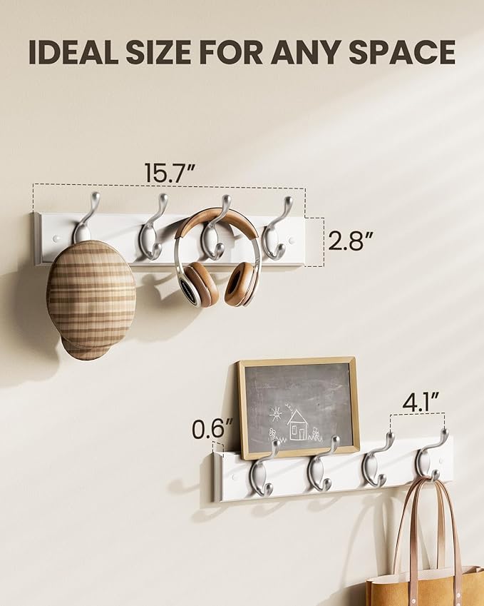 AMADA HOMEFURNISHING Coat Rack Wall Mount 2 Pack, Wall Hooks for Coats, Hats - White