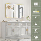 LED Bathroom Mirror with Lights, 40x28 Inch Gold Metal Framed LED Mirror for Bathroom, 3 Colors and Stepless Dimmable Wall Mounted Lighted Bathroom Vanity Mirror, Anti-Fog, Memory