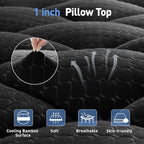Dual Layer 3 Inch Memory Foam Mattress Topper California King Size, 2 Inch Gel Memory Foam Plus 1 Inch Cooling Pillow Top Mattress Pad Cover, with 8-21 Inch Deep Pocket, Black