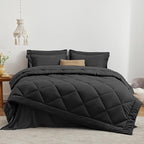 Love's cabin Twin Comforter Set Black, 5 Pieces Twin Bed in a Bag, All Season Twin Bedding Sets with 1 Comforter, 1 Flat Sheet, 1 Fitted Sheet, 1 Pillowcase and 1 Pillow Sham