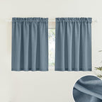 RYB HOME Blue Sheer Curtain Tiers 36 inch Length, Semi Sheer Half Privacy Kitchen Window Covering Lights Filtering for Cafe Bathroom Closet, Stone Blue, W52 x L36 inch, 2 Panels