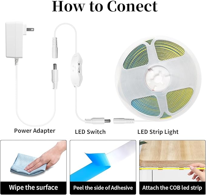 iNextStation COB LED Strip Light Green 16.4FT 5M, DC12V CRI 93+ Dimmable Flexible LED Tape Lights for Bedroom, Kitchen, TV Backlight, Cupboard, Wardrobe, Home Lighting Decor