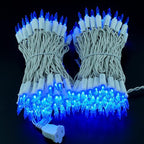 YULETIME 200 Blue LED Christmas Lights with White Wire, Pack of 2 Strands 33 Feet 100 Lights UL Certified Holiday String Light Set