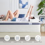 Twin Size Mattress,10 Inch Hybrid Mattress with Cooling-Gel Memory Foam and Individually Pocket Innerspring,Breathable and Pressure Relief,Medium Plush