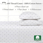 California Design Den California King Sheet Sets - 400 Thread Count Sateen, Natural 100% Cotton Bed Sheets Set, Deep Pocket Cooling and Durable Bedding - Polka Dot
