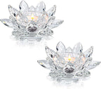 Crystal Lotus Flower Tealight Candle Holders/Glass Tea Light Candlestick Decor Decoration for Christmas Home Wedding Party… (Clean 2pcs)