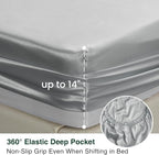 Love's cabin Satin Queen Sheets Set - 4 Piece Silver Silky Bed Sheets with Deep Pocket, Luxury Silk Feel Satin Queen Size Sheet Set (1 Flat Sheet,1 Fitted Sheet,2 Pillow Cases)