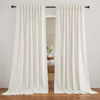 RYB HOME Farmhouse Sheer Curtains 108 inch Length, Semi Sheer Curtain & Drapes Large Window Dressing Lights & Winds Filter for Bedroom Home Office Living Room, Linen, W 70 x L 108 inch Long, 1 Pair