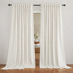 RYB HOME Faux Linen Blended Sheer Curtains, Light Filtering Ariy Vertical Sheers Half Privacy Window Covering for Sliding Glass Door Balcony Terrace Sun Room Beach, Linen, Wide 70 x Long 95, 2 Panels