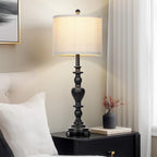 27" Vintage Table Lamps for Living Room Set of 2, Farmhouse Rustic Nightstand Lamps with USB C+A Ports, 3-Way Dimmable Bedside Lamp for Bedrooms Office Dorm, 2 LED Bulbs Included Washed Antique Black