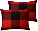 7 Piece Comforter Set Bag Solid Color All Season Soft Down Alternative Blanket & Luxurious Microfiber Bed Sheets, King, Buffalo Plaid Burgundy/Black
