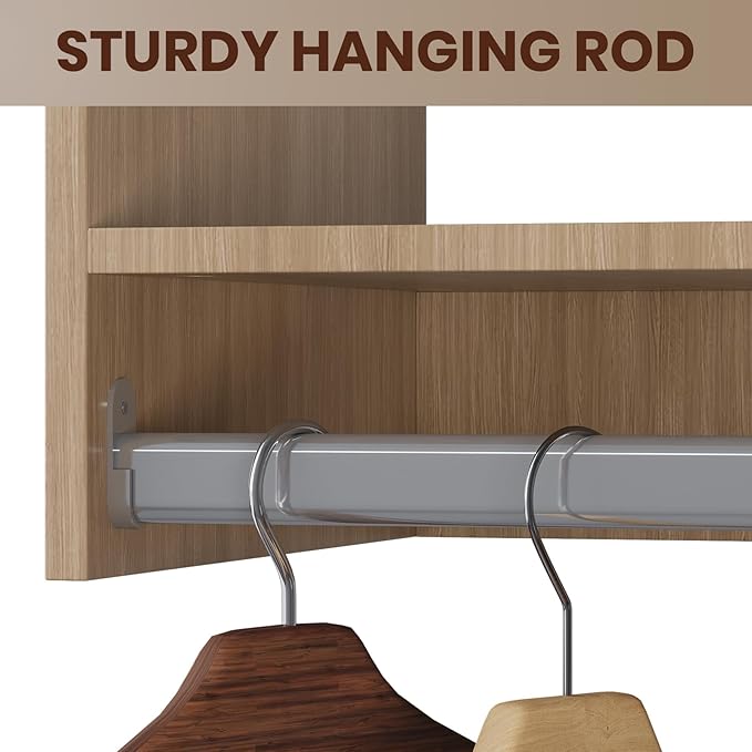 ROOMTEC 25.5" Double Hanging Closet Unit, Modular Closet System with Hanging Rod, Wardrobe Organizer for Bedroom or Walk-in Closet, Wall Mounted, Customizable Clothes Storage Unit, Wood