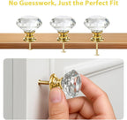 DEELF 30 Packs Kitchen Cabinet Knobs, 30 mm Crystal Cabinet Knobs, Diamond Dresser Handle Drawer Pulls, Dresser Knobs for Cabinets and Drawers, Gold Base