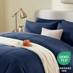 CozyLux Oversized Queen Comforter Sets Navy Blue, 7 Pieces Bed in a Bag, Ultra-Soft All Season Bedding Sets with Stitch Quilted Comforter, Flat Sheet, Fitted Sheet, Pillowcases, Navy Blue