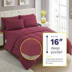 King Size Comforter Set with Sheets - 7-Piece Bedding Collection - 1 Comforter, 1 Fitted Sheet, 1 Flat, 4 Pillowcases - Deep Pocket - Soft & Premium Quality - Ideal for All Seasons, Burgundy