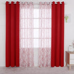 BONZER Mix and Match Curtains - 2 Pieces Branch Print Sheer Curtains and 2 Pieces Blackout Curtains for Bedroom Living Room Grommet Window Drapes, 37x95 Inch/Panel, Red, Set of 4 Panels