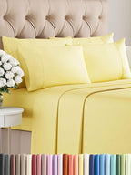 Cal King Sheet Set 6 Piece - Bed Sheets California King Size - Soft Hotel Luxury Bedding - Cooling, Comfy & Breathable - 1 Flat, 1 Fitted & 4 Pillowcases w/ Deep Pockets - Wrinkle & Fade Free - Yellow
