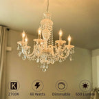 E12 Candle Light Bulbs 60W, Warm White 2700K Dimmable Chandelier Light Bulbs for Ceiling Fan or Pendants, CA10 Clear Candelabra Gold Base Bulbs, 20 Pack