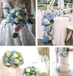 20 Pcs Blue and White Hydrangea Artificial Flowers Bulk, Faux Hydrangea Flowers Heads, Artificial Fake Silk Hydrangea Flowers with Stems, White Flowers Artificial for Decoration Wedding Décor