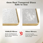 40x30 Inch Gold Framed Bathroom Mirror, Brushed Gold Metal Vanity Mirror, Gold Rectangle Mirror for Wall, Rounded Corner, Tempered Glass, Anti-Rust, Shatterproof (Horizontal/Vertical)