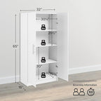 Prepac Elite Tall Garage Storage Cabinet & Pantry Storage Cupboard, 2-Door Freestanding Bathroom or Pantry Cabinet with Adjustable Shelves, 16" D x 32" W x 65" H, White