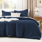 Litanika Navy Blue Comforters Oversized King Size, 3 Pieces Lightweight Solid Bedding Comforter Set, All Season Fluffy Bed Set (120x98In Comforter & 2 Pillowcases)