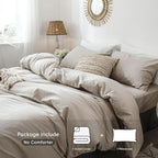 MooMee Bedding Duvet Cover Set 100% Washed Cotton Linen Like Textured Breathable Durable Soft Comfy (Heathered Tannish Linen Grey, Twin 68"x90")