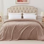 Exclusivo Mezcla Fleece Blanket Queen Size for Bed, Super Soft and Warm, All Season Use, Cozy, Plush, Lightweight, 90x90 Inches, Camel