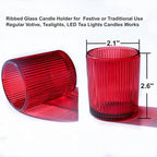 VOHO 24pcs Red Votive Candle Holders for Table Centerpiece, Ribbed Tealight Candle Holder for Christmas & Valentine's Day Decor, Vintage Glass Votive Holder for Gifts