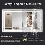 60"x 40" LED Bathroom Mirror with Lights, Front and Backlight, Dimmable Smart Mirror Bathroom, Anti-Fog, 3 Colors Lighted Bathroom Vanity Mirror for Wall Tempered Glass (Horizontal/Vertical)