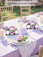 BLOSMON Lilac Flowers Balls for Centerpieces: 10 Pcs Purple White Fake Roses Flower for Wedding Table - Artificial Silk Kissing Bouquet Floral Arrangement Center for Home Party Event Decor