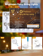 Brightown 24 Pack LED Fairy Lights Battery Operated String Lights, 7ft 20LED Waterproof Silver Wire String Lights, Firefly Starry Moon Lights for Mason Jars DIY Christmas Wedding Party Bedroom