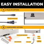 LED Under Cabinet Lighting Hardwired - 3CCT 12 Inch Satin Finish - Undercabinet Lights for Kitchen - Linkable Undercounter Dimmable Plug in Light or Hard Wired - Under Counter Fixture Direct Wire