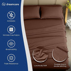 DREAMCARE Full Size Sheets Set - 4 Pcs Cooling Bed Sheets with Up to 15" Deep Pockets - Soft, Long-Lasting 100% Brushed Polyester with Side Pocket (Mocha Brown)