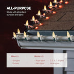 All-Purpose Holiday Light Clips [Set of 200] Christmas Clips, Outdoor Light Clips - Mount to Shingles & gutters - Works with Mini, C6, C7, C9, Rope, Icicle Lights - No Tools Required - USA Made