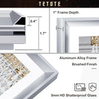 TETOTE Brushed Silver LED Bathroom Mirror with Lights 42x36 Front & Back Light Vanity Framed Mirror Baroque Anti Fog Dimmable White/Warm/Natural,CRI90+,Waterproof,Wall Mounted(Horizontal/Vertical)