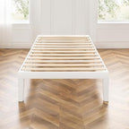 Mellow Naturalista Classic 16 Inch Solid Wood Platform Bed with Wooden Slats, White, Queen