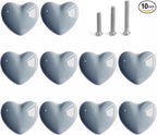 Ceramic Drawer Knobs Heart Shape Cabinet Dresser Pulls Handles with 3 Sized Screws, Kitchen Furniture Knobs for Closet Cupboard Wardrobe (Grey, 10 Pack)