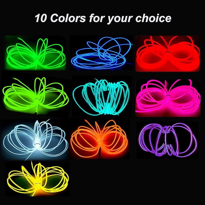 MaxLax EL Wire Orange, 16.4ft/5m Portable Battery Pack Neon Light Strip 360° Cuttable Glowing Rope Lights for Parties, Halloween, DIY Decoration